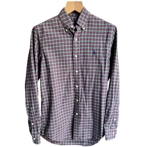 Ralph Lauren Men’s Oxford Blue Label Button Down Shirt Red Green Plaid, Small - Picture 1 of 11